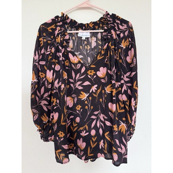Gilner Farrar Ellie Blouse Boho Peasant Top Size Small Floral Ruffle Hem $228 - Picture 2 of 7
